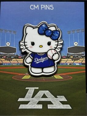 Hello Kitty Dodgers Baseball Enamel Pin - Blue Bow